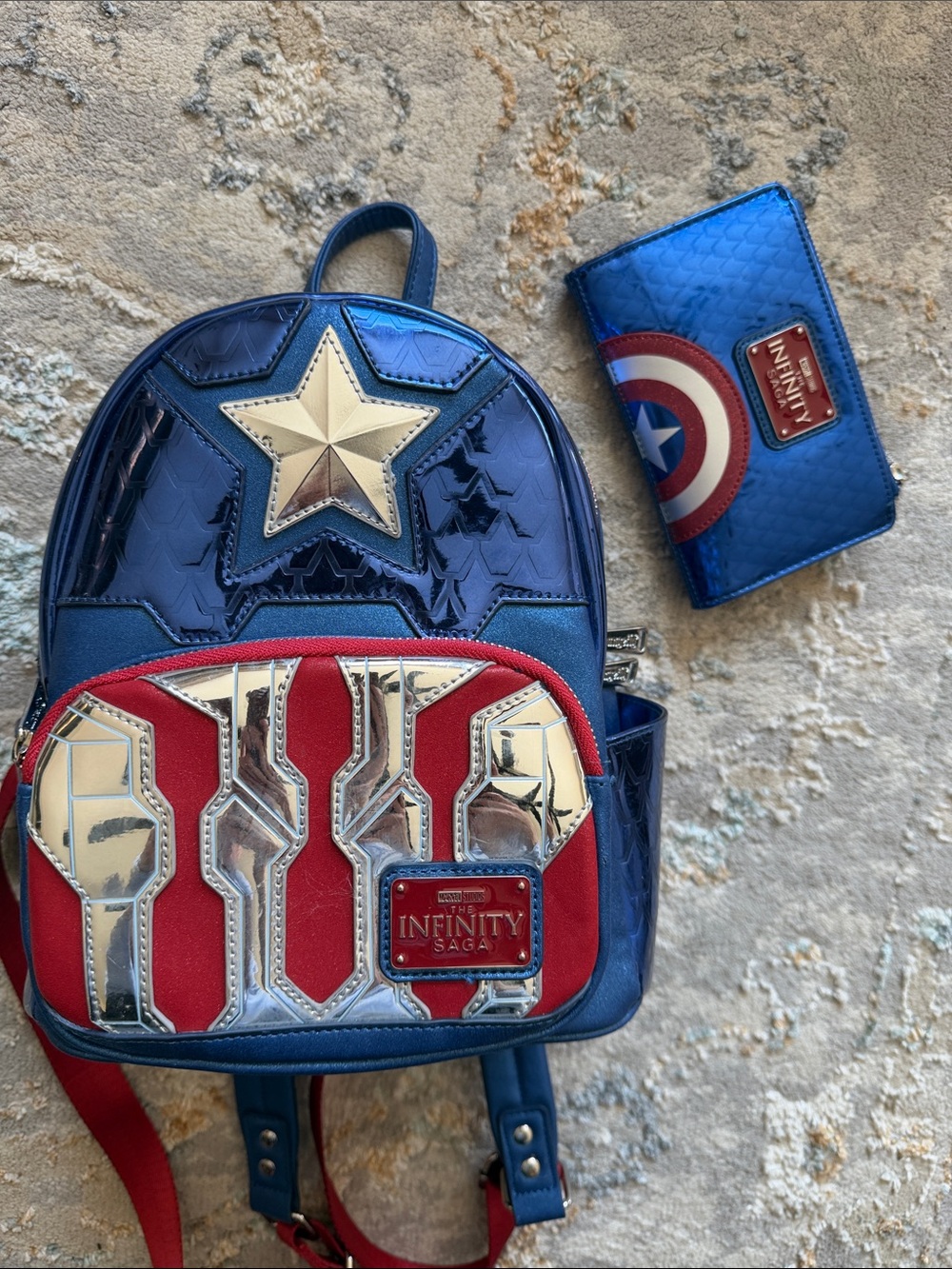 Loungefly Marvel Captain America Shine Cosplay Mini Backpack Wallet Set